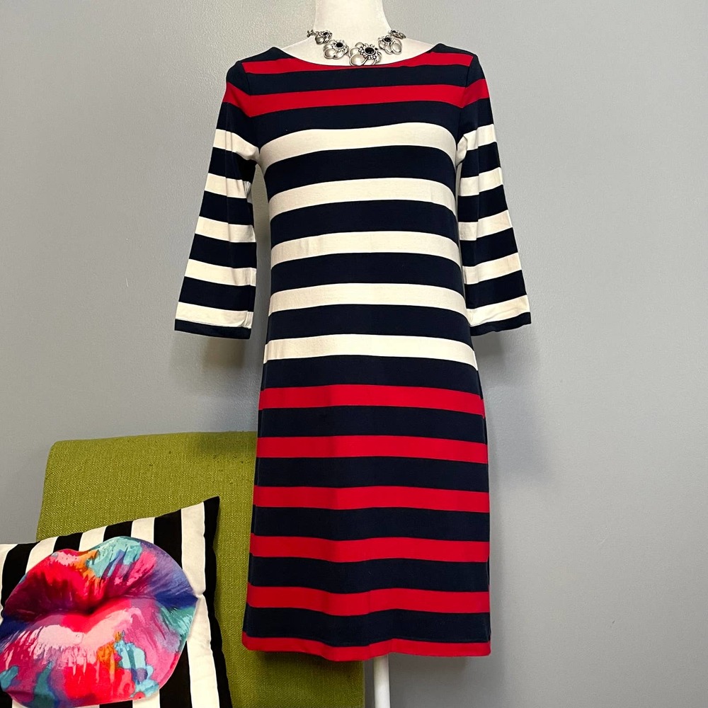 Tommy Hilfiger Blue White Red Striped Tunic Shift Dress Small
